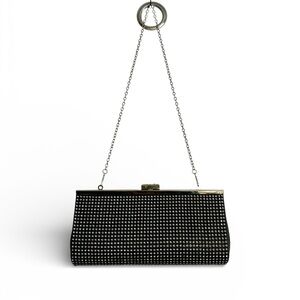 Rhinestone Bling Black Evening Clutch Bag Purse Handbag Detachable Chain Strap